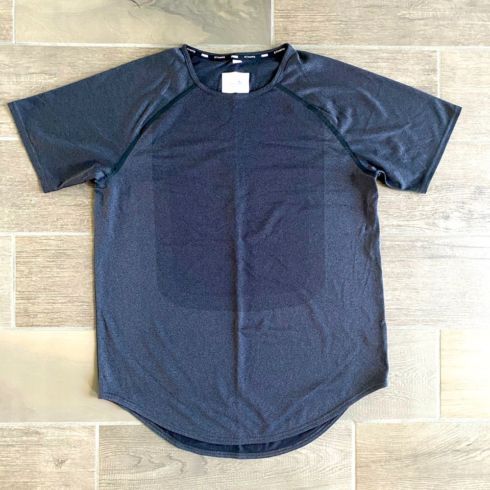 Puma Stampd Shirt Mens Large Short Sleeve Raglan Gray 93 Tee Perforated 570912